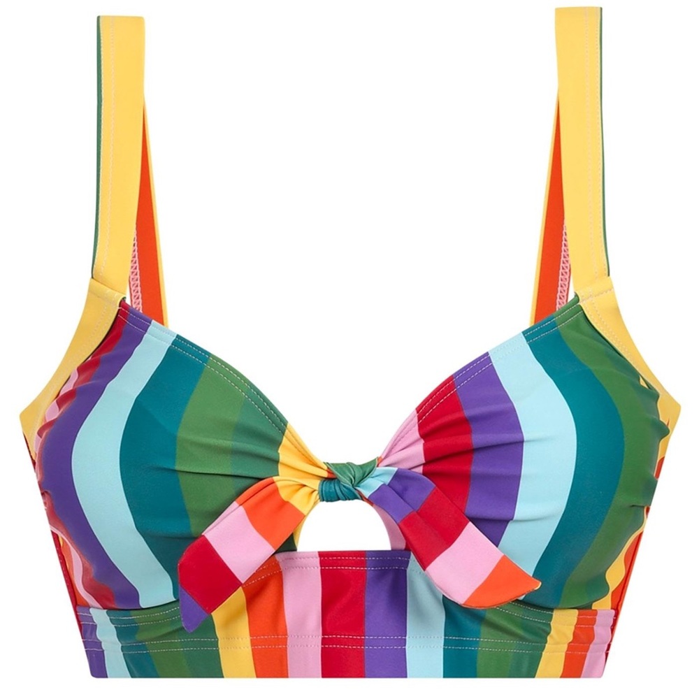 Collectif Rainbow Stripe Knot Bikini Top Vintage Retro ModCloth